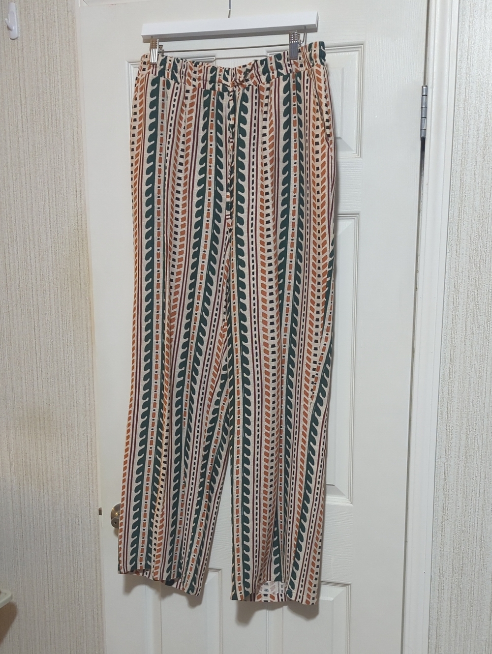 Striped Wide-Leg Women's Pants — Green & Tan